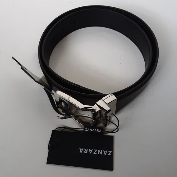 Zanzara Men Black Leather Black/Brown Belt 32/80 - Picture 12 of 12